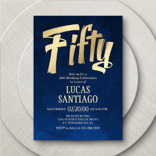 Mannen Navy Gold 50e verjaardag uitnodiging