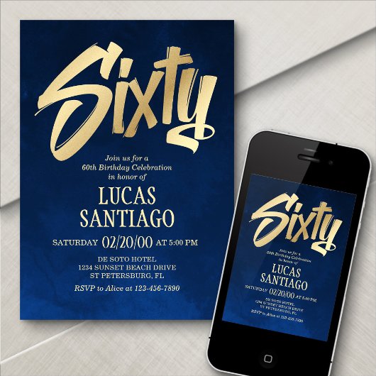 Mannen Navy Gold 60e verjaardag uitnodiging