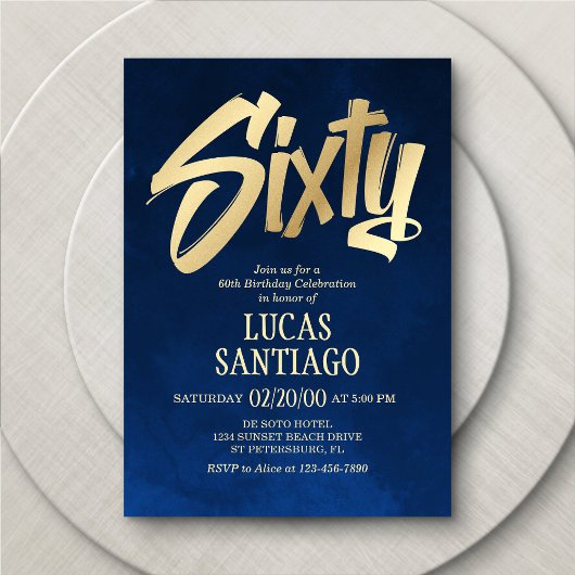 Mannen Navy Gold 60e verjaardag uitnodiging