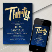 Mannen Navy Gold uitnodiging voor 30e verjaardag