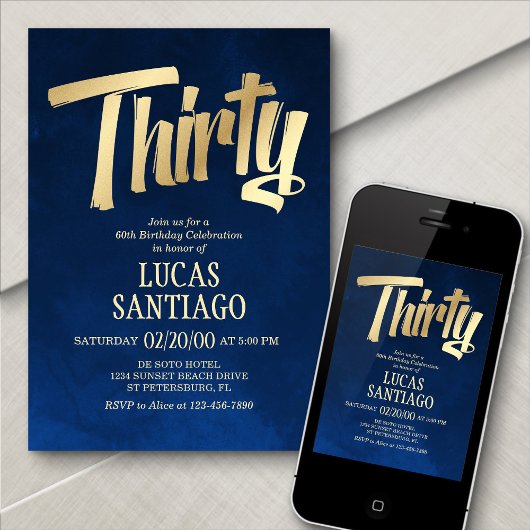Mannen Navy Gold uitnodiging voor 30e verjaardag