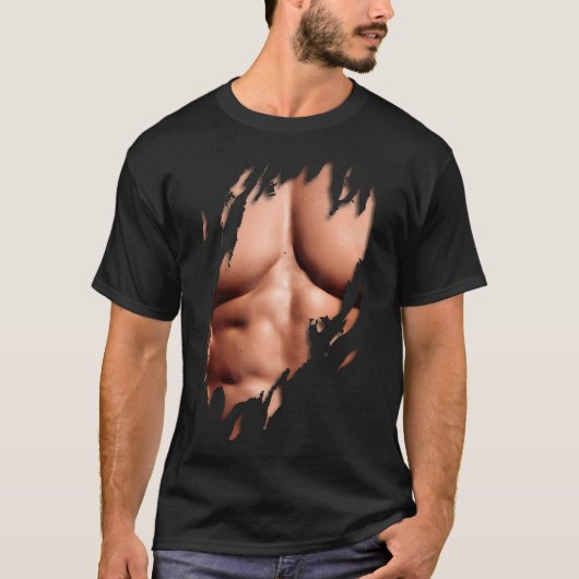 Mannen nep borstspieren gescheurd Six Pack Gym F T-shirt (Voorkant)