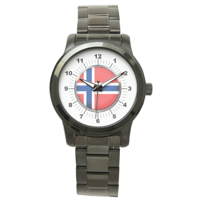 Mannen Noorwegen Vlag Oversized zwart horloge (Voorkant)