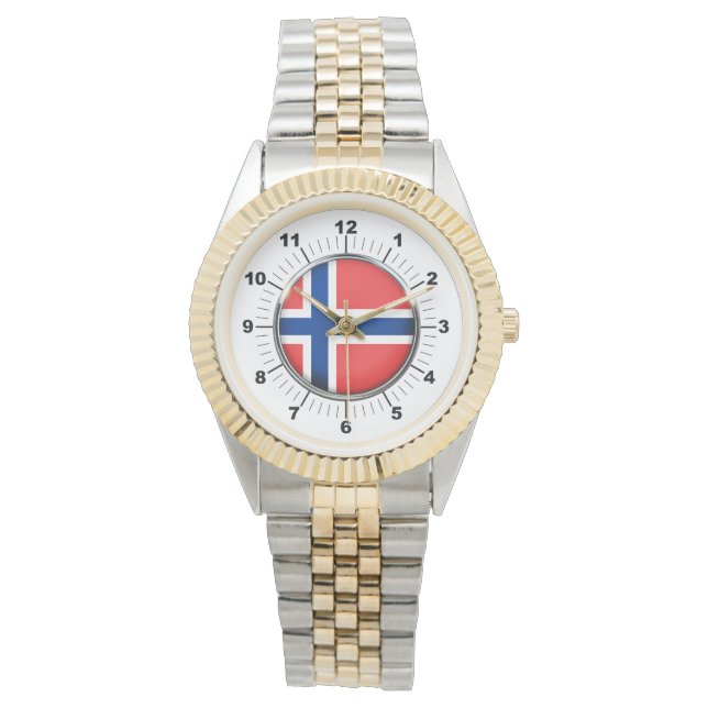 Mannen Noorwegen Vlag Two-Tone Armband horloge (Voorkant)