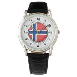 Mannen Noorwegen vlag Zwart lederen riem horloge