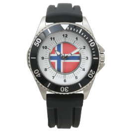 Mannen Noorwegen Vlag Zwart Rubber Strap Horloge