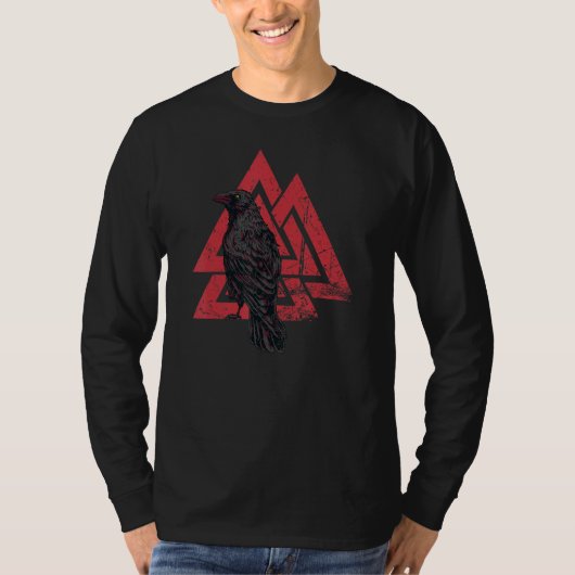 Mannen Norse Mythology Symbol Valknut Odins Raven T-shirt (Voorkant)