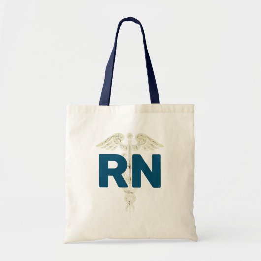 Mannen Nursing RN Caduceus Symbool Navy Blue Tote Bag (Voorkant)