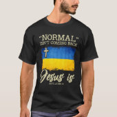Mannen Oekraïense vlaggenstaat onder God Jesus Ukr T-shirt (Voorkant)