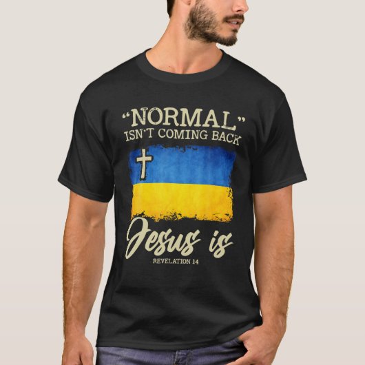 Mannen Oekraïense vlaggenstaat onder God Jesus Ukr T-shirt (Voorkant)