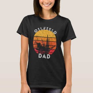 Mannen olieramp Rig Retro Sunset Oilfield Pap Work T-shirt