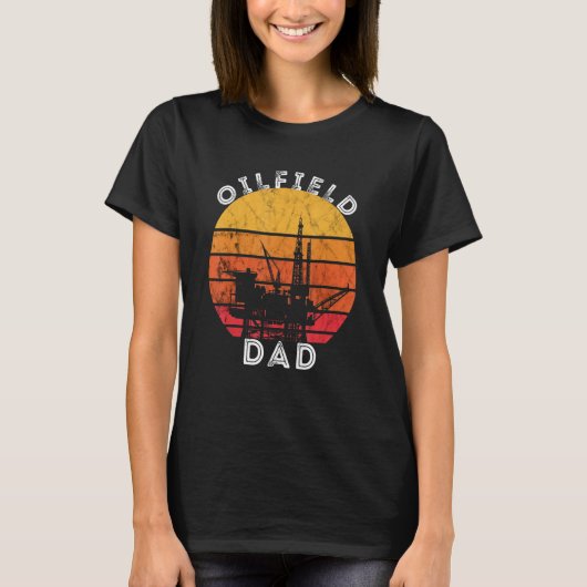 Mannen olieramp Rig Retro Sunset Oilfield Pap Work T-shirt (Voorkant)