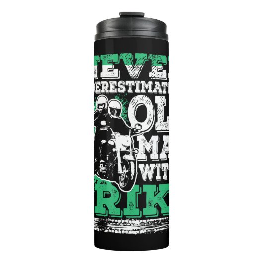 Mannen onderschatten nooit een oud Man met een tri Thermosbeker (Voorkant)