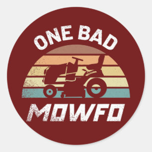 Mannen One Bad Mowfo Funny Lawn Care Mowing Ronde Sticker