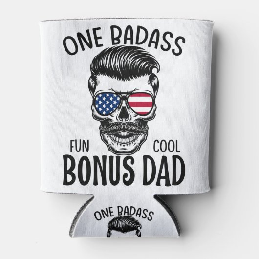 Mannen One Badass Bonus Stap Dad Funny Gift Birthd Blikjeskoeler (Voorkant)
