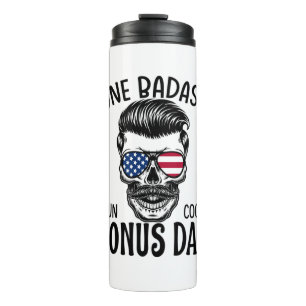 Mannen One Badass Bonus Stap Dad Funny Gift Birthd Thermosbeker