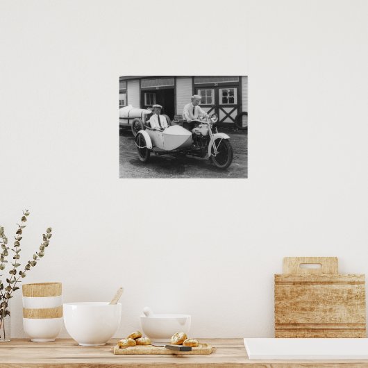 Mannen op Harley Davidson-motorfiets met Sidecar Poster (Keuken)