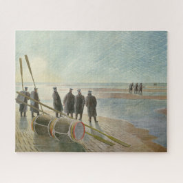 Mannen op het strand (gevaarlijk werk bij laag tij legpuzzel
