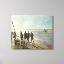 Mannen op het strand (gevaarlijk werk bij lage tem canvas afdruk