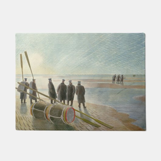 Mannen op het strand (gevaarlijk werk bij lage tem deurmat (Voorkant)