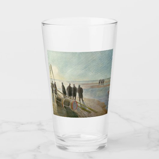 Mannen op het strand (gevaarlijk werk bij lage tem glas (Voorkant)