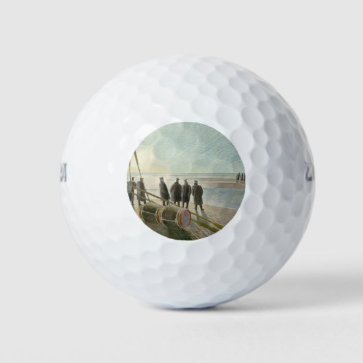 Mannen op het strand (gevaarlijk werk bij lage tem golfballen (Voorkant)
