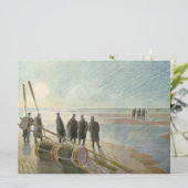 Mannen op het strand (gevaarlijk werk bij lage tem kaart (Staand voorkant)