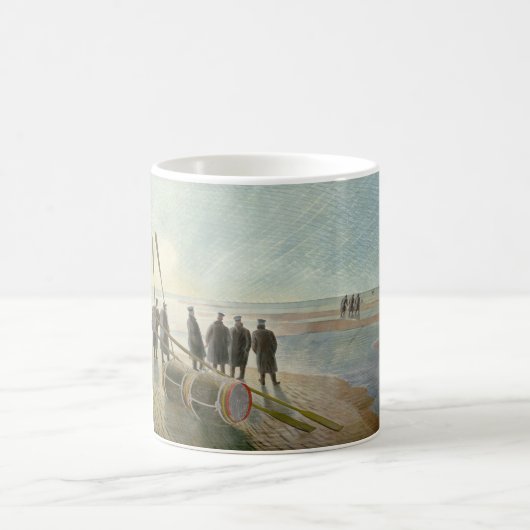 Mannen op het strand (gevaarlijk werk bij lage tem koffiemok (Center)