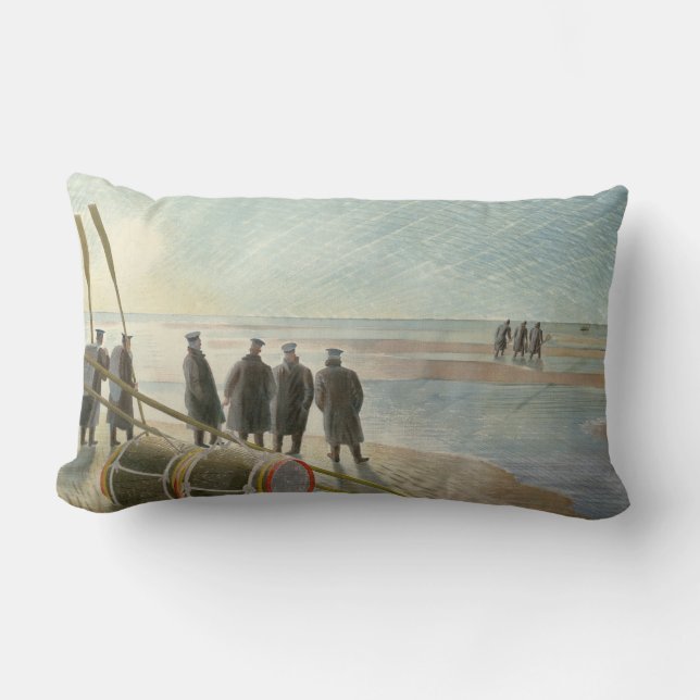 Mannen op het strand (gevaarlijk werk bij lage tem kussen (Voorkant)