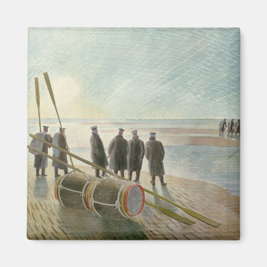 Mannen op het strand (gevaarlijk werk bij lage tem magneet (Voorkant)
