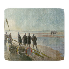 Mannen op het strand (gevaarlijk werk bij lage tem snijplank