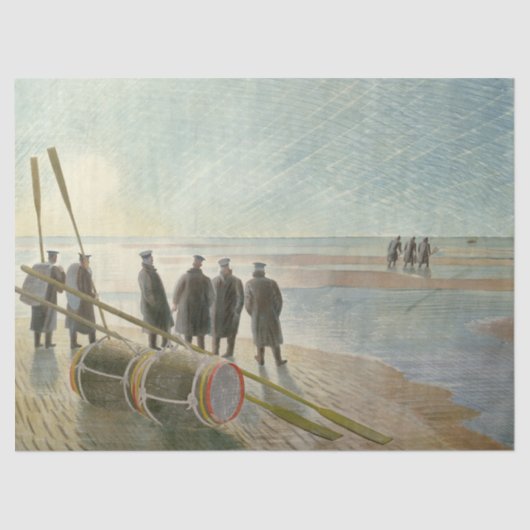 Mannen op het strand (gevaarlijk werk bij lage tem tissuepapier (Voorkant)