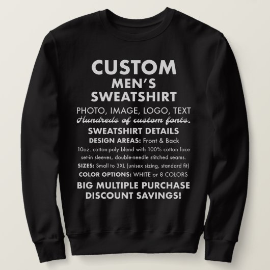Mannen op maat gemaakte zwarte sweatshirt (Design voorkant)