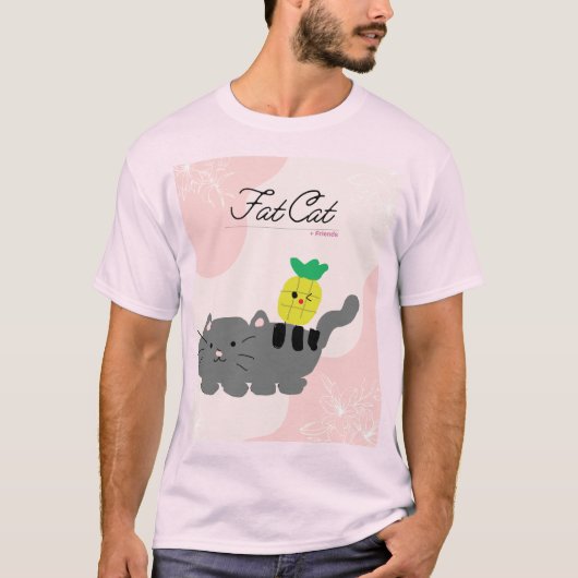 mannen originele vet kat ontwerp t-shirt (Voorkant)
