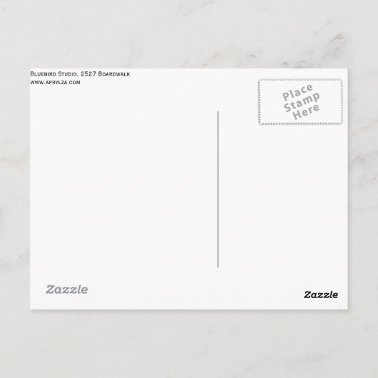 Mannen over stad briefkaart (Achterkant)