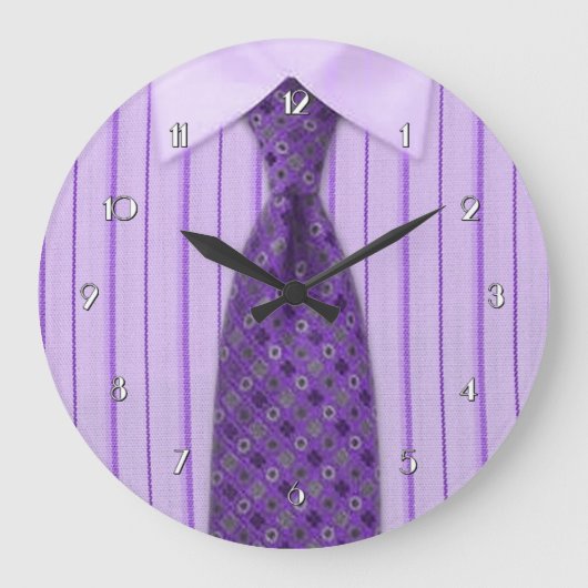 Mannen Paarse Shirt en Stropdas Novelty Wall Clock Grote Klok (Voorkant)
