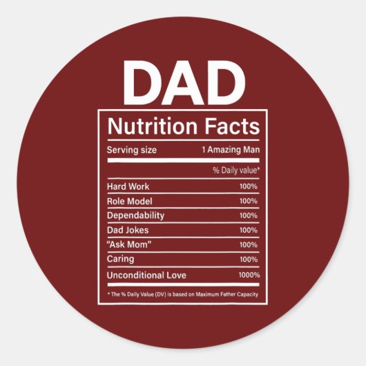 Mannen pap Nutrition Facts Vaderdag Gift for Ronde Sticker (Voorkant)
