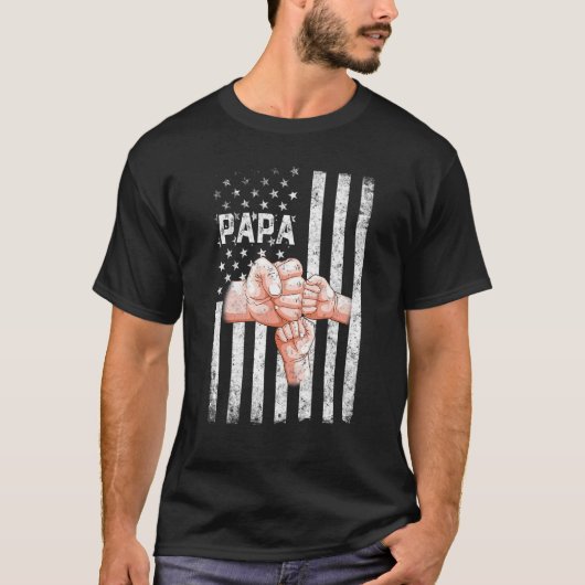 Mannen Papa Amerikaanse vlag 2 Kinder Vaderdag 4e T-shirt (Voorkant)
