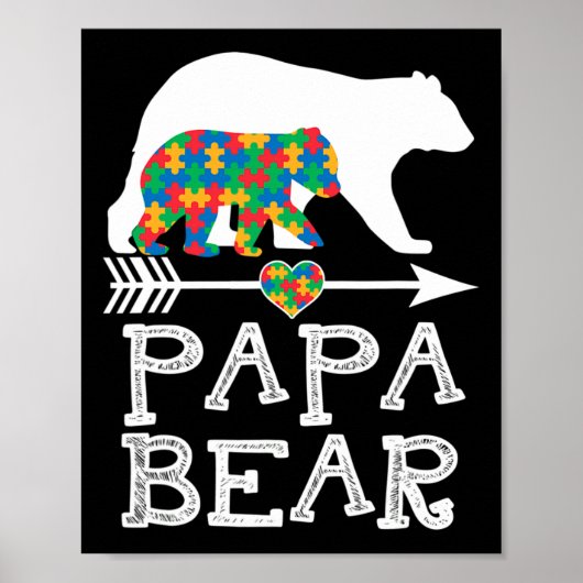 Mannen Papa Beer Autisme Mannen Vader Daddy Autism Poster (Voorkant)