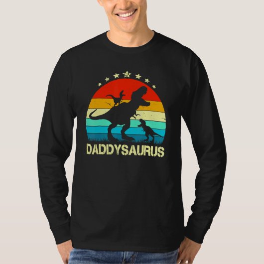 Mannen papa dinosaurus daddysaurus 2 twee Kinder v T-shirt (Voorkant)