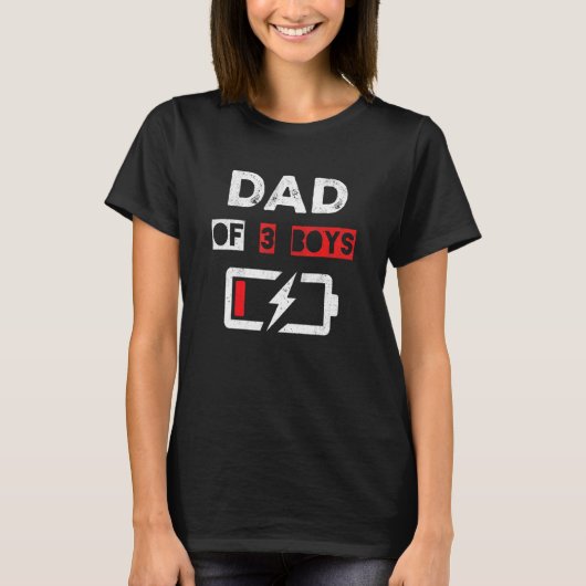 Mannen papa met lage batterij vader van drie jonge t-shirt (Voorkant)