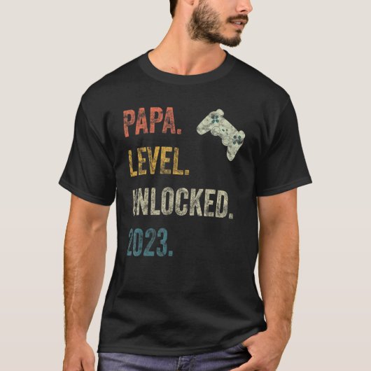 Mannen Papa-niveau geopend 2023 Gamer Zwangerschap T-shirt (Voorkant)