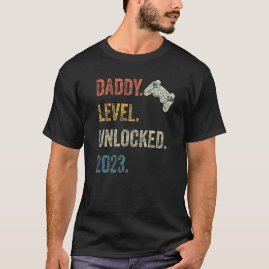 Mannen papa Niveau geopend 2023 Gamer Zwangerschap T-shirt (Voorkant)