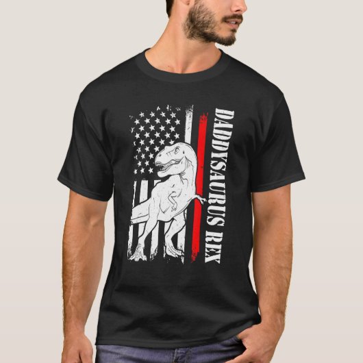 Mannen papa Saurus Rex Daddysaurus Amerikaanse vla T-shirt (Voorkant)