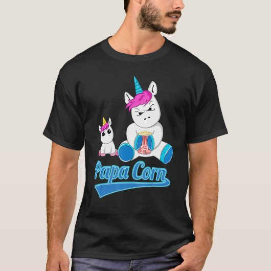 Mannen PapaCorn Vaderdag Papa Corn Unicorn PopCo T-shirt (Voorkant)