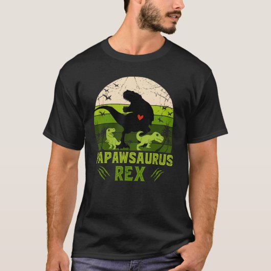 Mannen Papawsaurus rex 2 Kinder zonsondergang voor T-shirt (Voorkant)