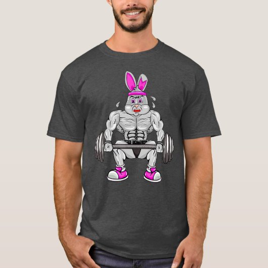 Mannen Pasen Deadlifting Bunny Gym Workout T T-shirt (Voorkant)