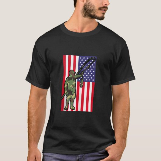 Mannen patriottische visser Vist Camouflage USA Am T-shirt (Voorkant)