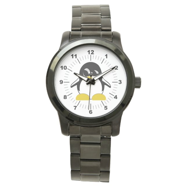 Mannen penguin oversized zwart armbandhorloge horloge (Voorkant)