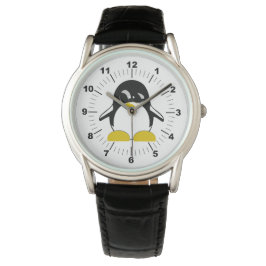 Mannen Penguin Zwart lederen horloge